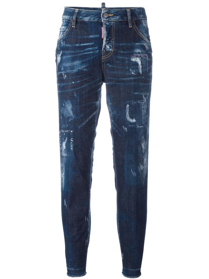 Dsquared2 Cool Girl Bleached Effect Jeans, Size: 44, Blue, Cotton/spandex/elastane/leather