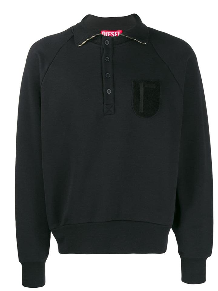 Diesel Red Tag Longsleeved Polo Jumper - Black
