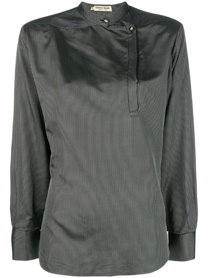 Giorgio Armani Pre-owned Mandarin Collar Striped Blouse - Black