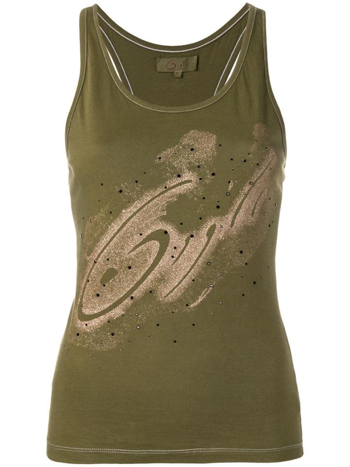 Romeo Gigli Vintage Embellished Printed Tank Top - Green