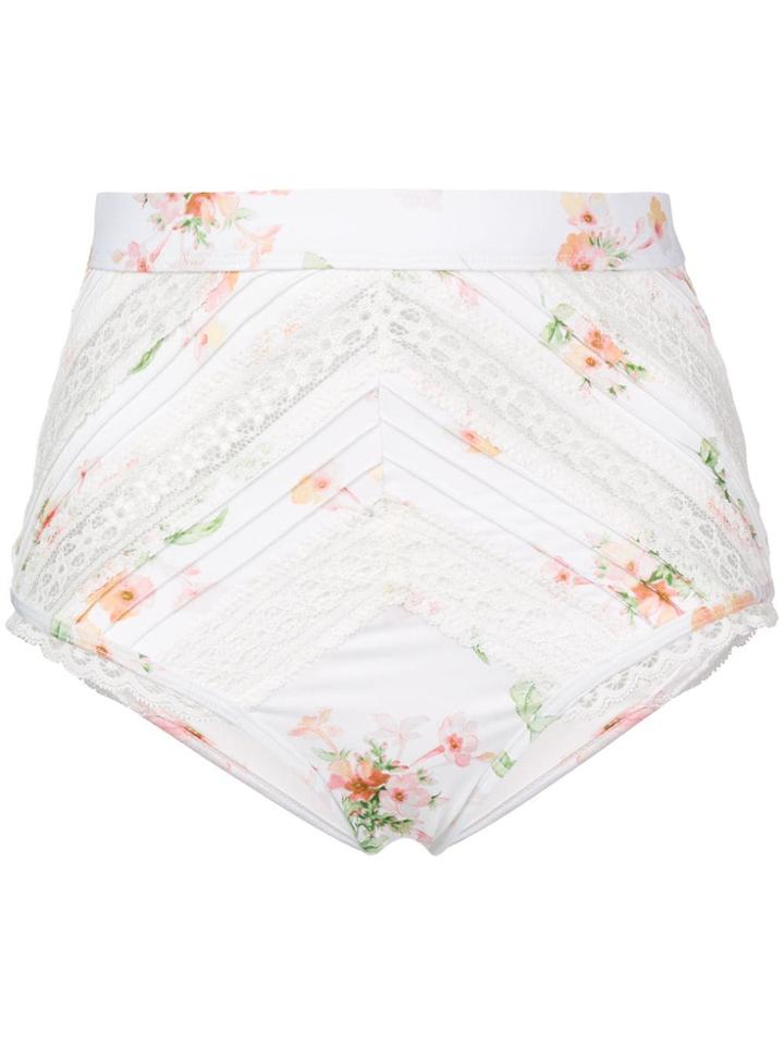 Zimmermann Floral Print High Waist Bikini Bottoms - White
