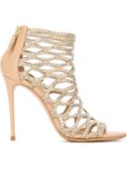 Casadei Embellished Cut-out Booties, Women's, Size: 39, Nude/neutrals, Leather