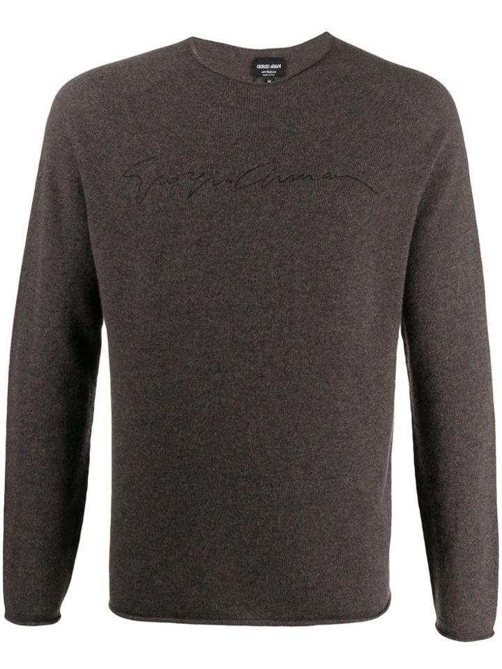 Giorgio Armani Cashmere Signature Logo Jumper - Brown
