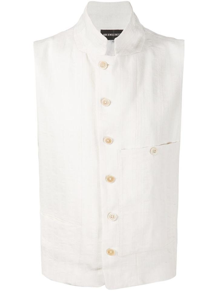 Ann Demeulemeester Sleeveless Jacket, Men's, Size: Medium, White, Cotton/linen/flax