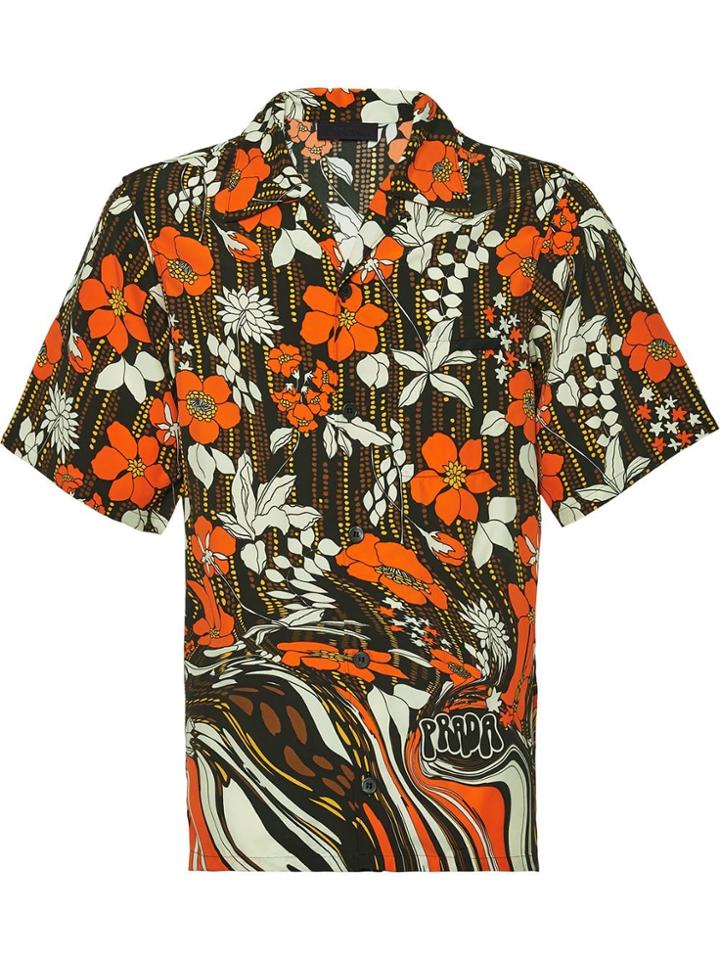 Prada Floral Pongé Shirt - Orange