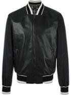 Dolce & Gabbana Leather Bomber Jacket, Men's, Size: 52, Black, Polyamide/sheep Skin/shearling/polyester