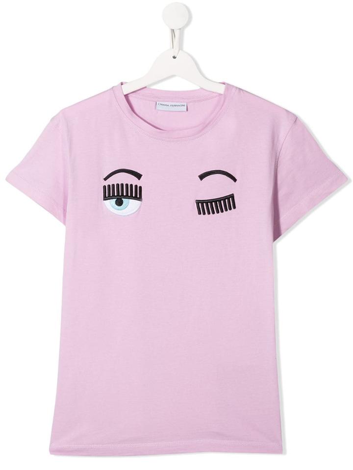 Chiara Ferragni Kids Teen Flirting Embroidered T-shirt - Purple