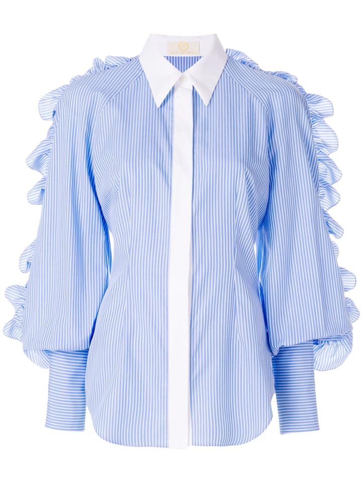 Sara Battaglia Striped Ruffle Sleeve Shirt - Blue