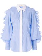 Sara Battaglia Striped Ruffle Sleeve Shirt - Blue