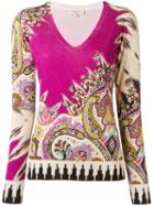 Etro V-neck Knitted T-shirt, Women's, Size: 44, Silk/spandex/elastane
