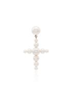 Sophie Bille Brahe 14kt Gold Fellini Pearl Cross Earring - White