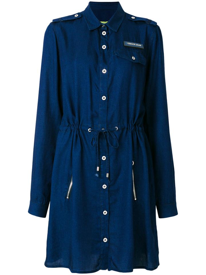 Versace Jeans Drawstring Waist Denim Dress - Blue