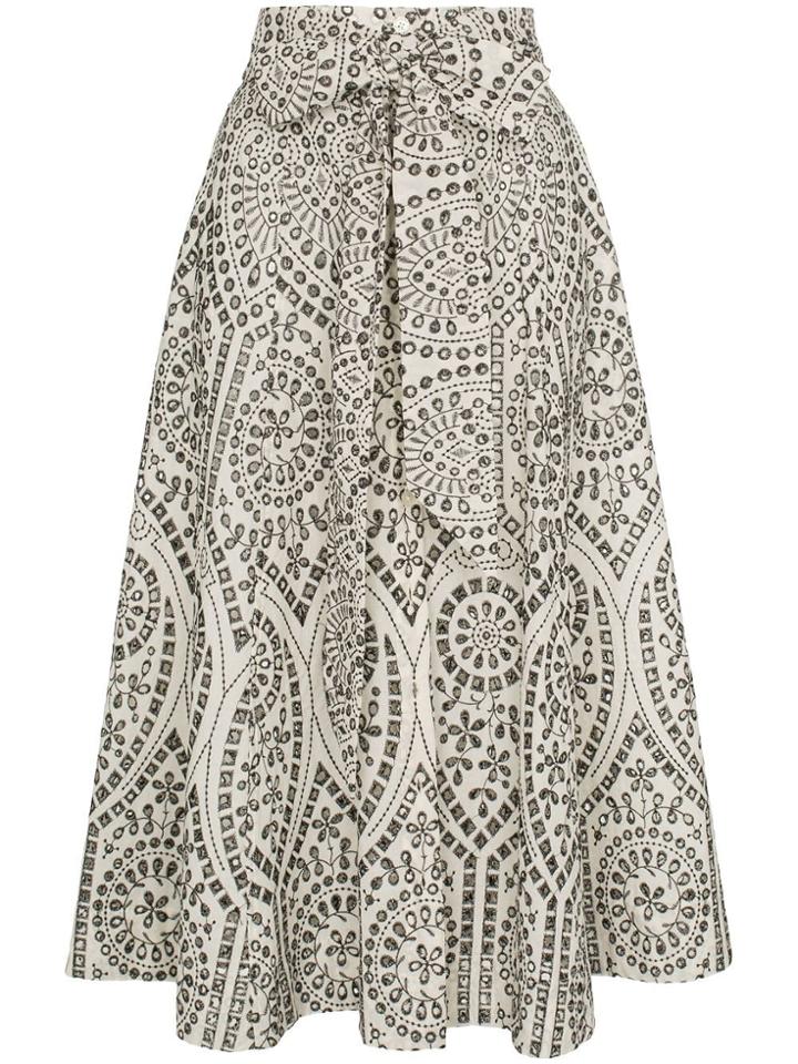 Lisa Marie Fernandez Eyelet Full Waist Tie Midi Skirt - Neutrals