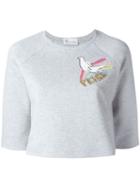 Red Valentino Cropped Embroidered Sweatshirt, Women's, Size: Medium, Grey, Cotton/polyester