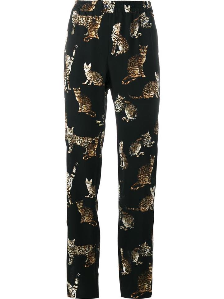 Dolce & Gabbana Bengal Cat Print Trousers, Women's, Size: 46, Black, Silk