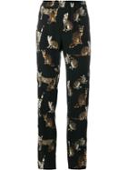 Dolce & Gabbana Bengal Cat Print Trousers, Women's, Size: 46, Black, Silk