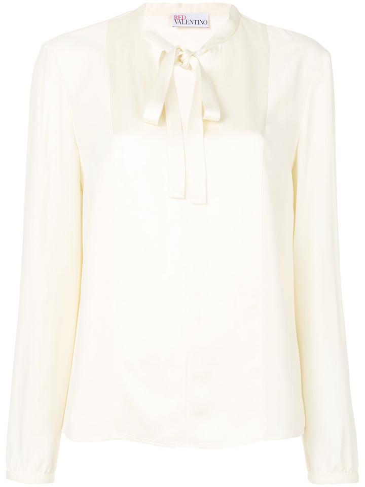 Red Valentino - Lace Up Neck Blouse - Women - Acetate/viscose - 38, Nude/neutrals, Acetate/viscose