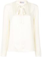 Red Valentino - Lace Up Neck Blouse - Women - Acetate/viscose - 38, Nude/neutrals, Acetate/viscose