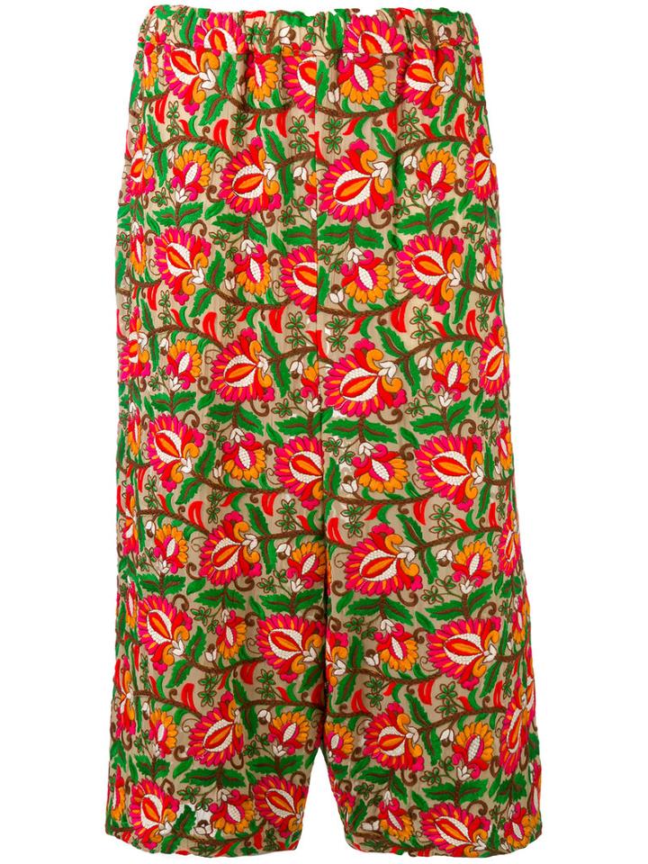 Comme Des Garçons Comme Des Garçons - Floral Wide-leg Trousers - Women - Rayon - Xs, Nude/neutrals, Rayon