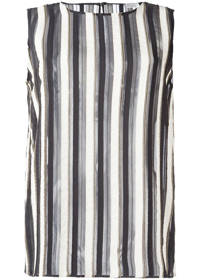 Brunello Cucinelli Striped Top, Women's, Size: Xl, Black, Silk/brass