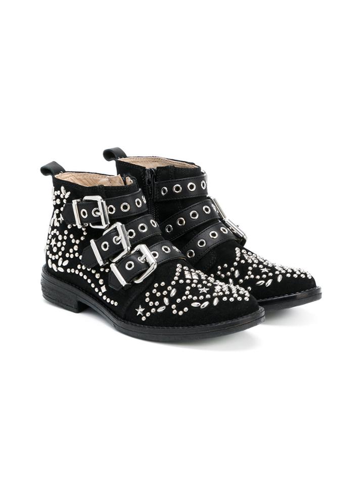 Ermanno Scervino Junior Teen Embellished Buckle Boots - Black