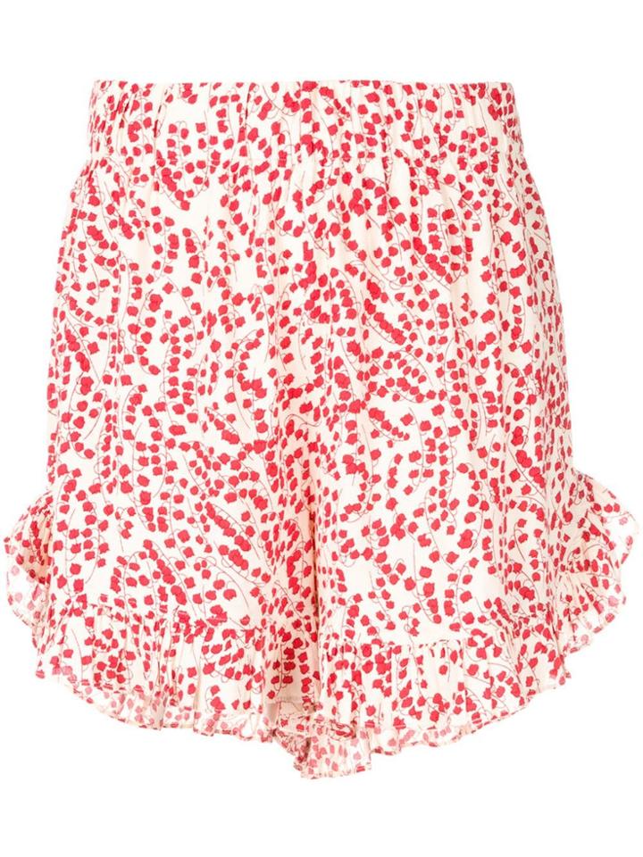 Ganni Ruffled Hem Shorts - Neutrals