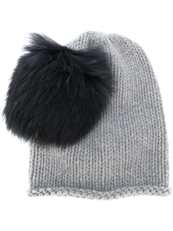 Miu Miu Raccoon Fur Pom Pom Hat - Grey
