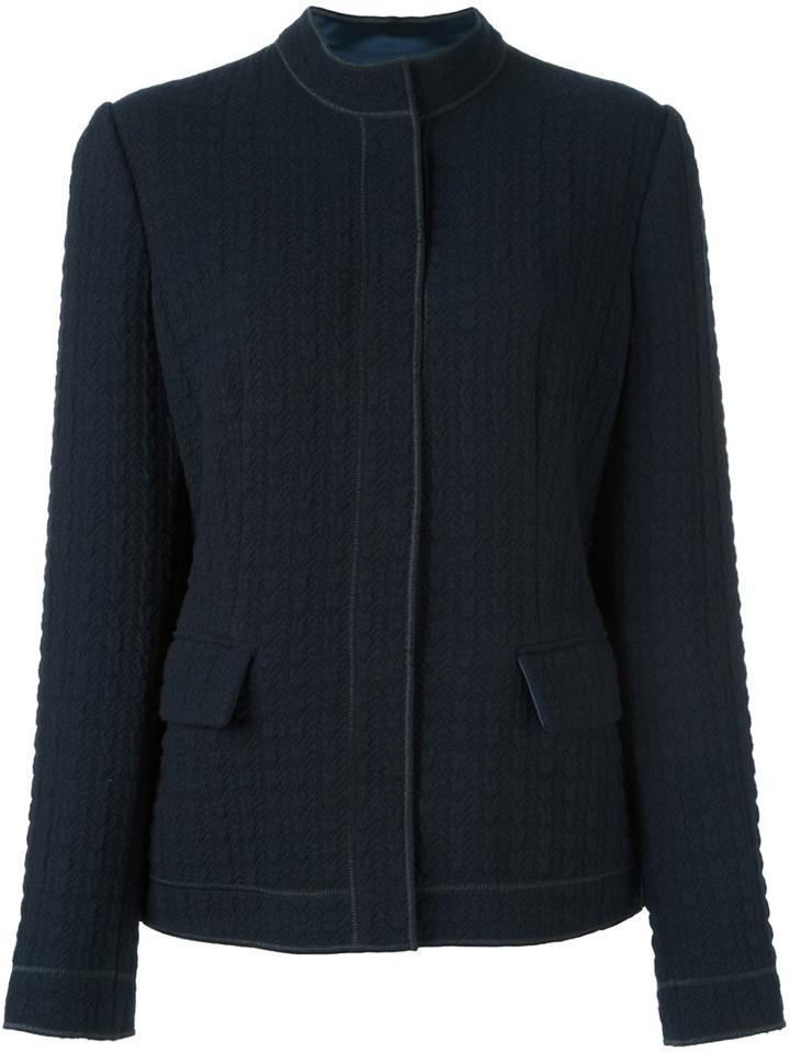 Armani Collezioni Textured Fitted Jacket, Women's, Size: 46, Blue, Polyester/spandex/elastane/virgin Wool