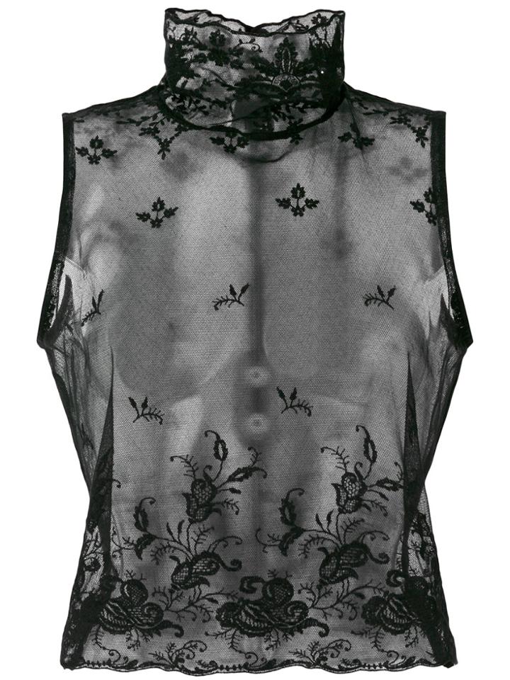 Ann Demeulemeester Genevieve Sheer High Neck Top - Black