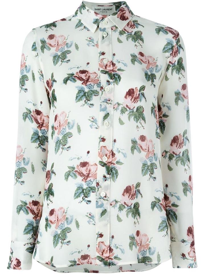 Saint Laurent Floral Print Blouse, Women's, Size: 36, Nude/neutrals, Viscose