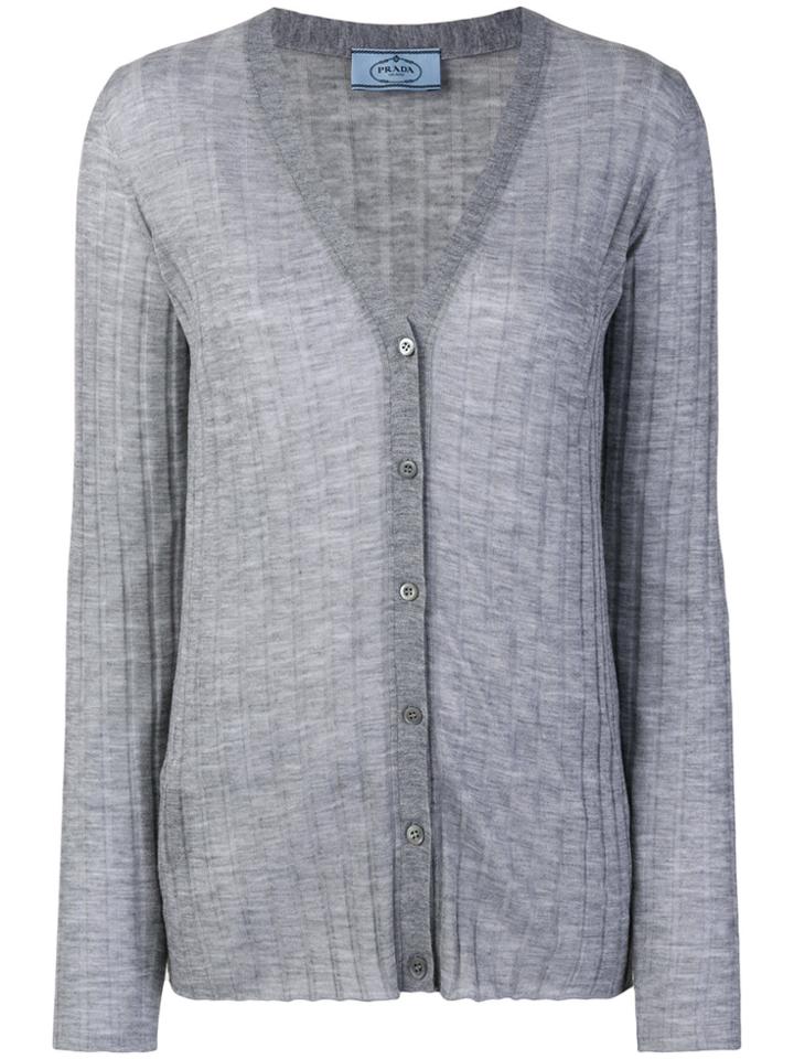 Prada Cashmere Ribbed Cardigans - Grey