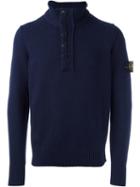Stone Island Half-button Sweater, Men's, Size: Xl, Blue, Polyamide/wool