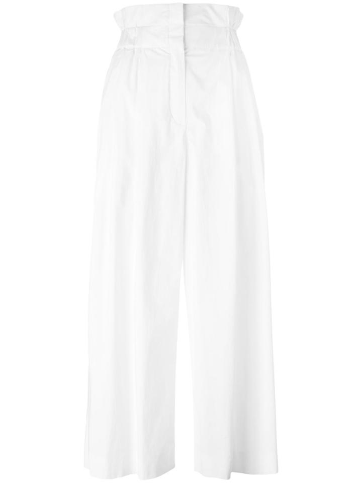 Sonia Rykiel Pleat Detail Cropped Trousers, Women's, Size: 36, White, Viscose/spandex/elastane