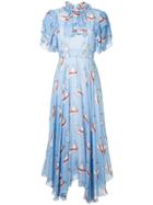 Macgraw Swan Print Dress - Blue