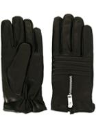 Diesel Zip Detail Leather Gloves - Black