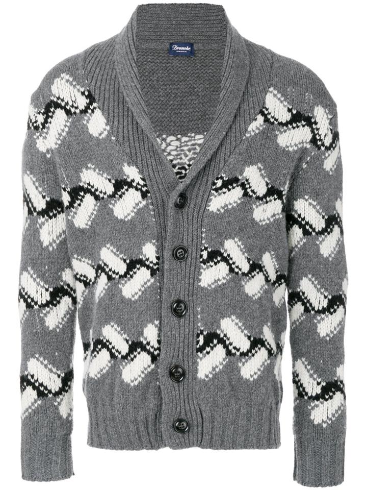 Drumohr Intarsia Knit Cardigan - Grey