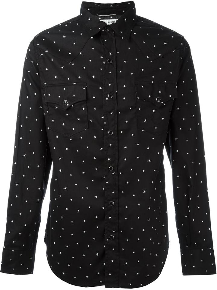 Saint Laurent Star Print Western Shirt, Men's, Size: Medium, Black, Cotton