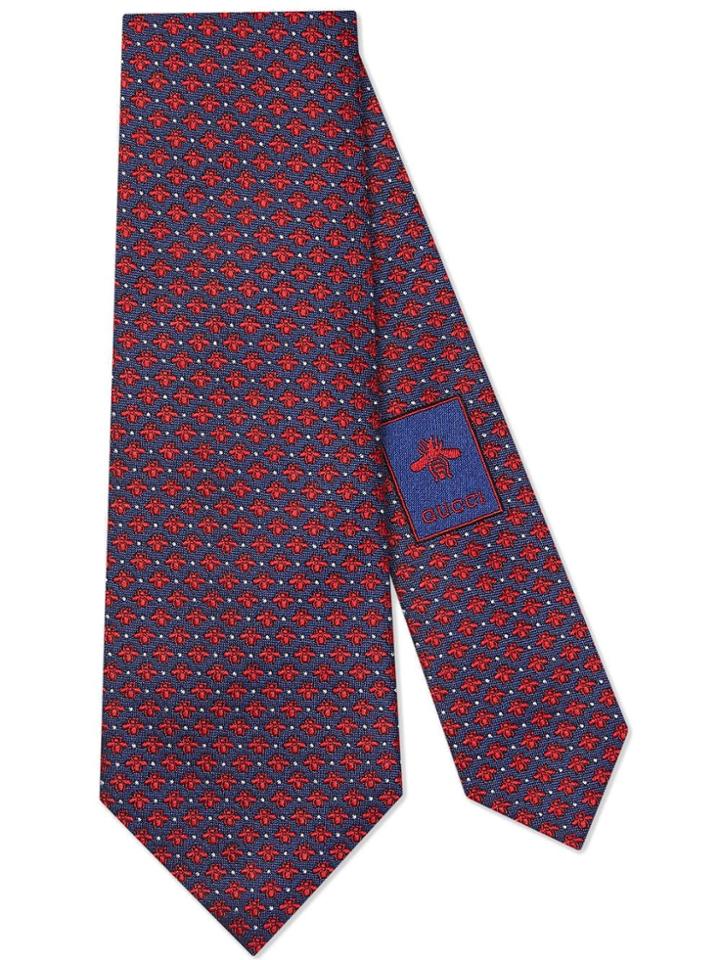 Gucci Bees And Dots Pattern Silk Tie - Blue