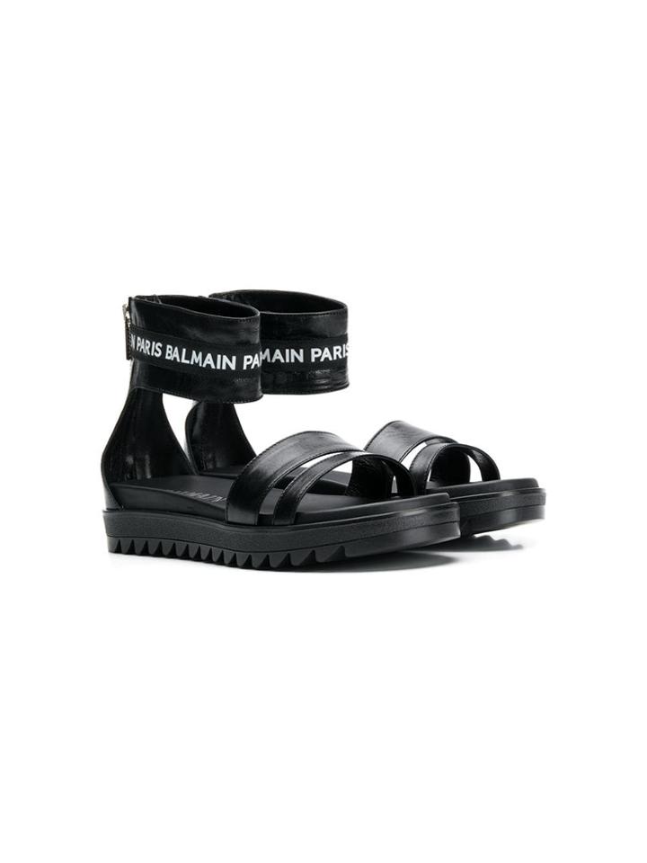 Balmain Kids Teen Logo Cuff Sandals - Black