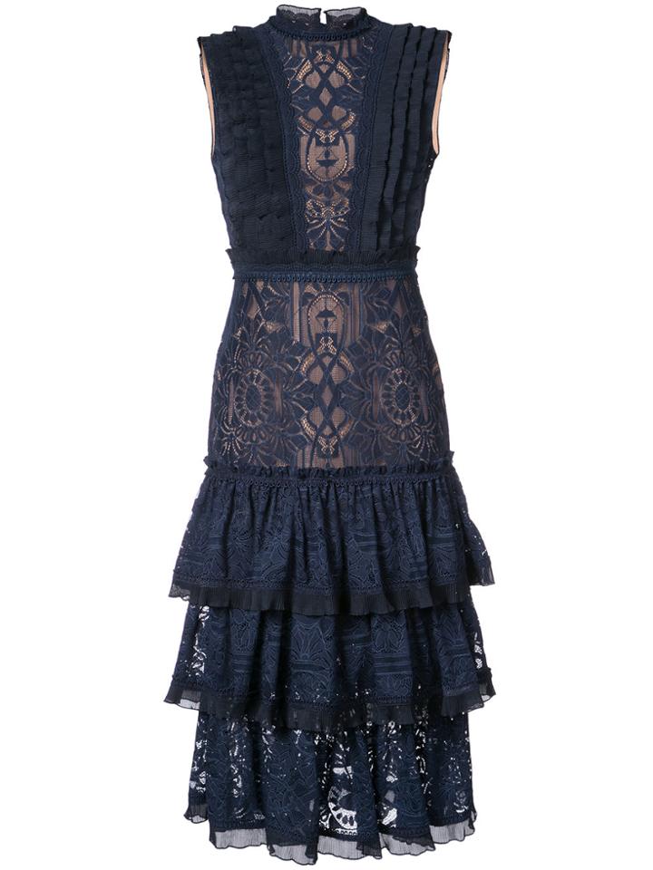 Jonathan Simkhai Lace Embellished Ruffle Dress - Blue