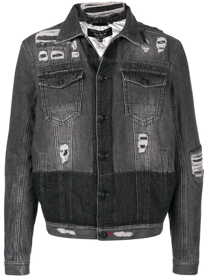 Philipp Plein Distressed Denim Jacket - Grey