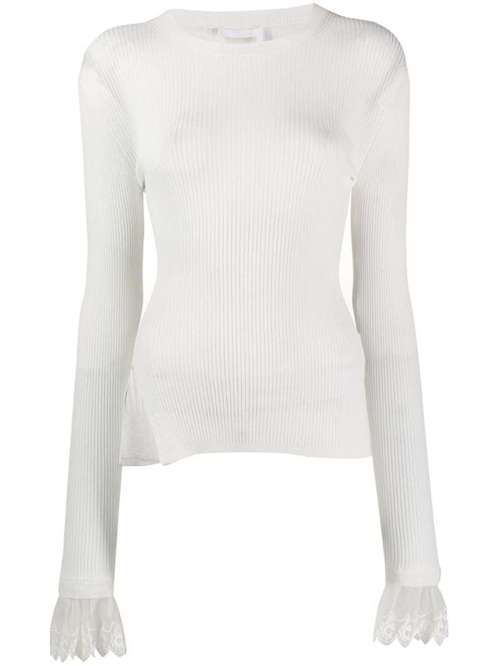 Chloé Ruffle Sleeve Knitted Top - White