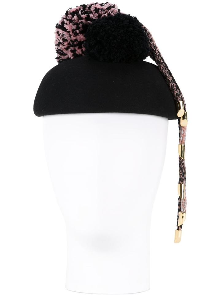 Federica Moretti Pompom Berret, Women's, Black, Wool