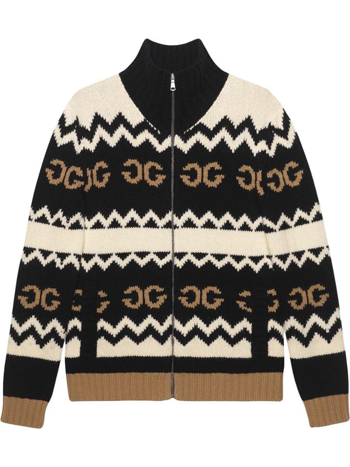 Gucci Zipped Mirrored Gg Cardigan - Black