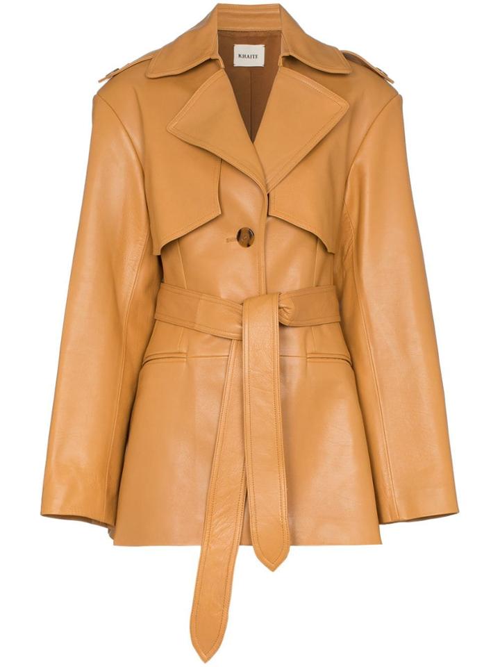 Khaite Billy Short Leather Trench Coat - Brown