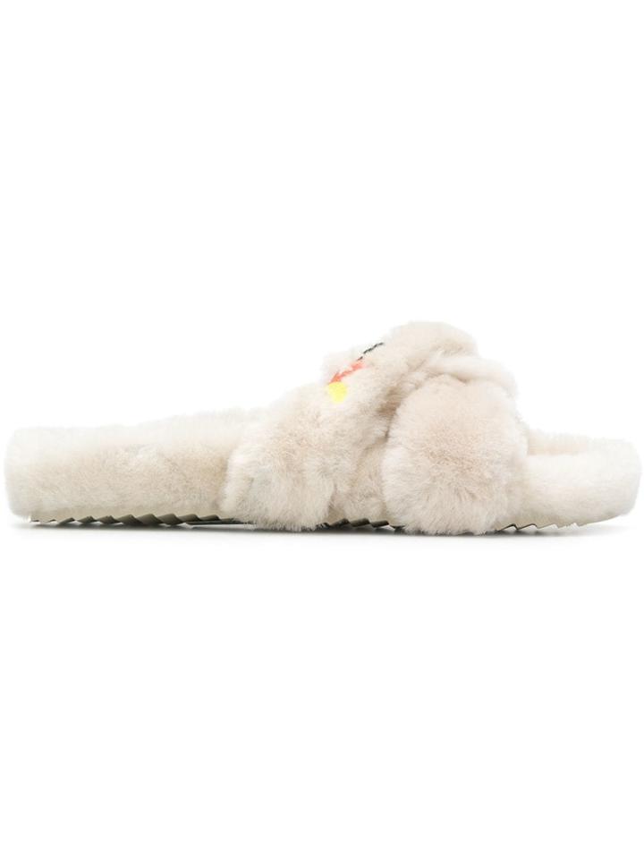 Mira Mikati Shearling Slides - Nude & Neutrals