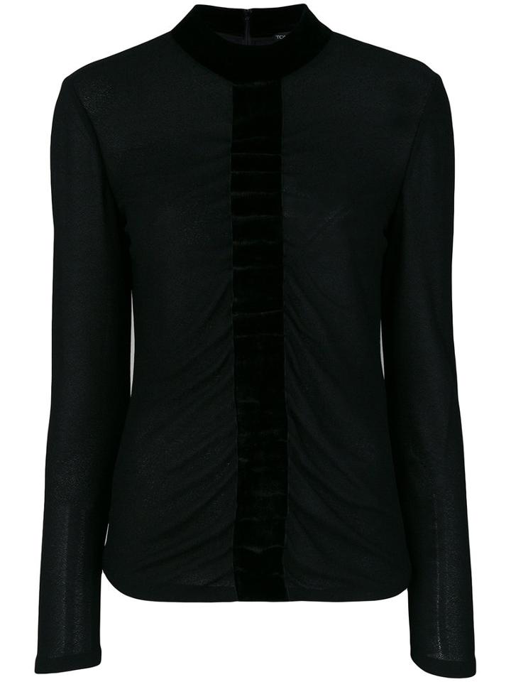 Tom Ford - Velvet Trim Blouse - Women - Polyester/acetate/viscose - 38, Black, Polyester/acetate/viscose