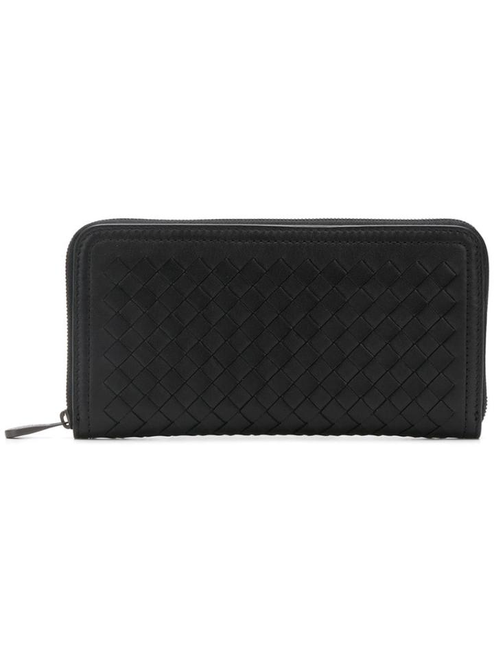 Bottega Veneta Intrecciato Leather Zip Around Wallet - Black