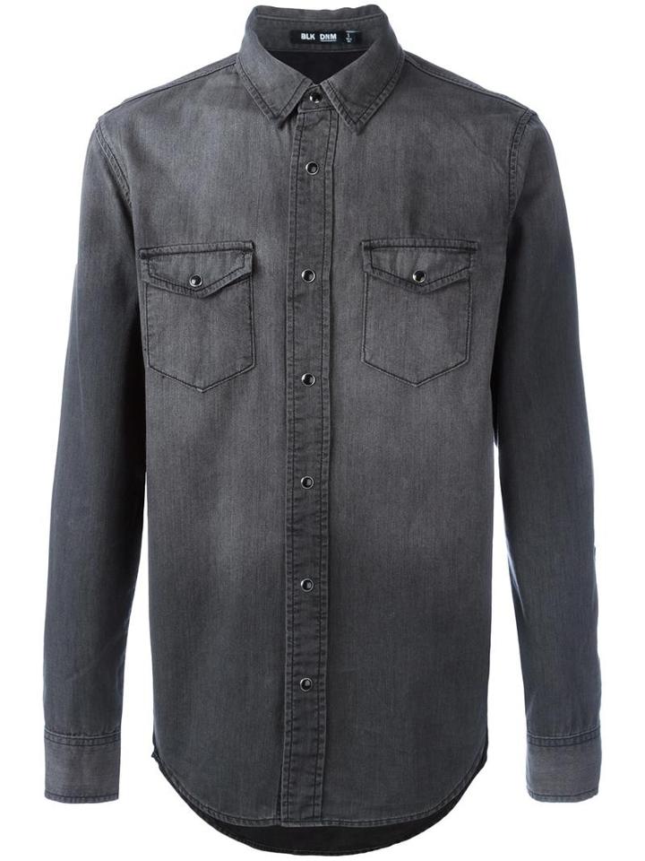 Blk Dnm Front Pockets Denim Shirt, Men's, Size: Medium, Grey, Cotton