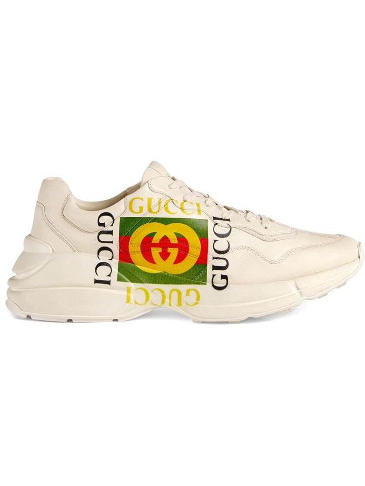 Gucci Ivory Rhyton Gucci Logo Leather Sneaker - Neutrals
